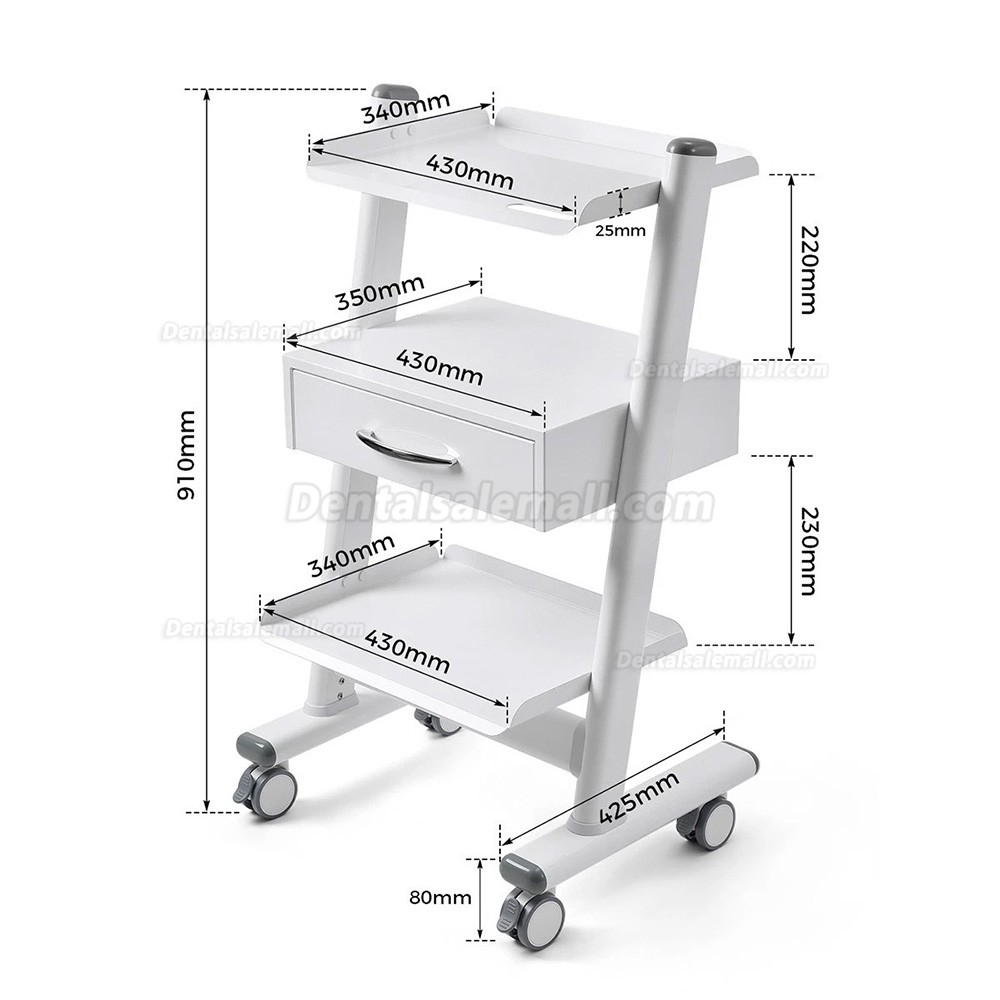 Dentech T3-4 Mobile Dental Trolley Cart Three-Tier with Storage Cabinet